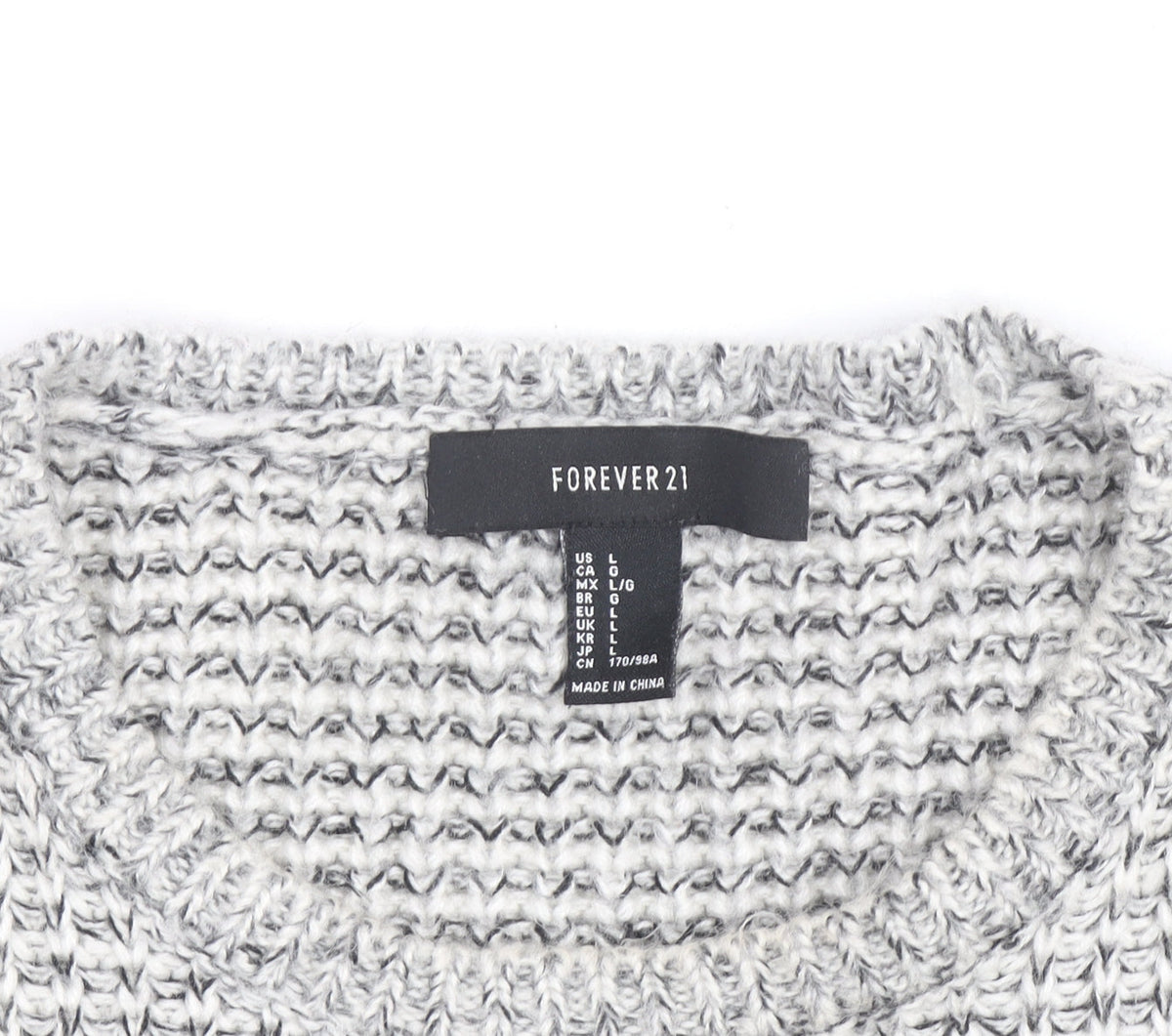 Forever 21 Women’s Grey Chunky-Knit Acrylic Jumper Size L