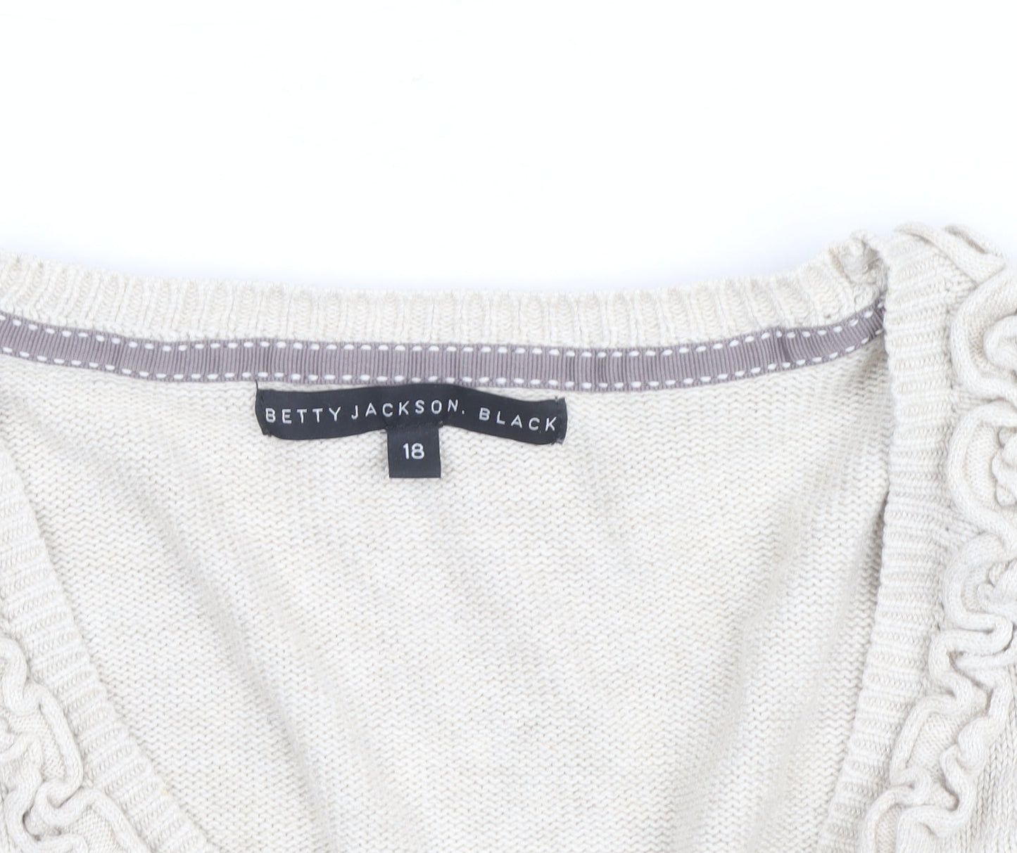 Betty Jackson Black Women's Beige Size 18 Ruffle Cardigan