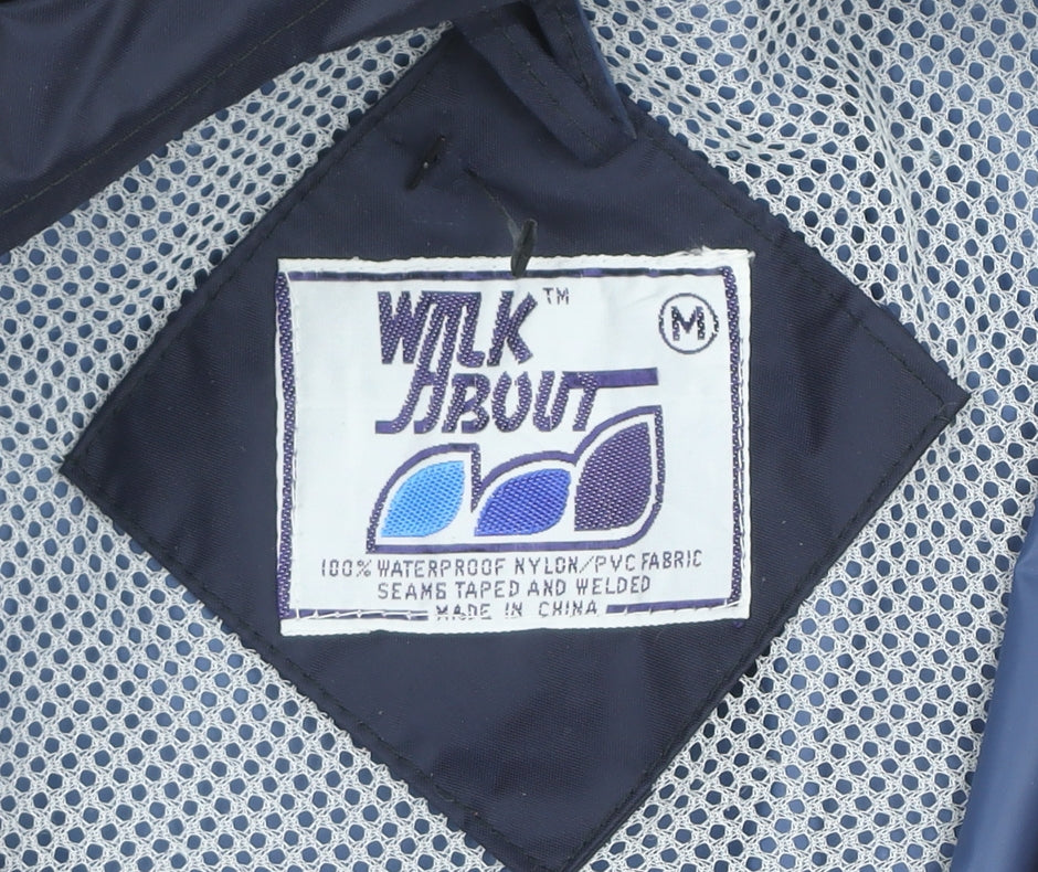 Walk About Men's Blue Waterproof Hooded Rain Coat Jacket Size M