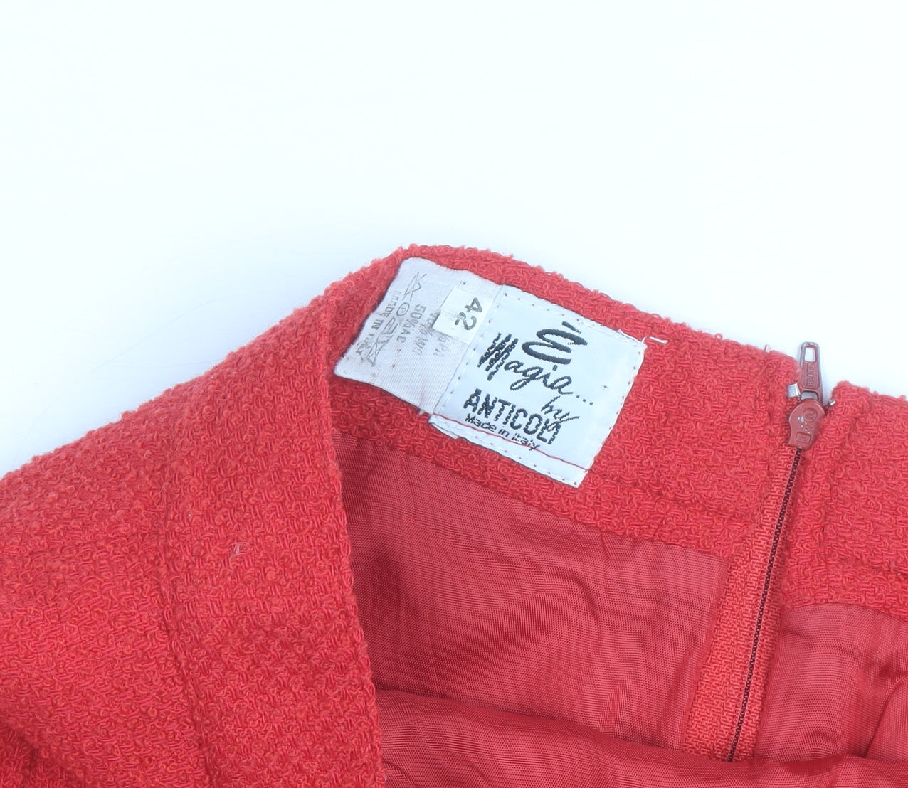 Magia by Anticoli Women Red Wool Tweed Pencil Skirt Size 14