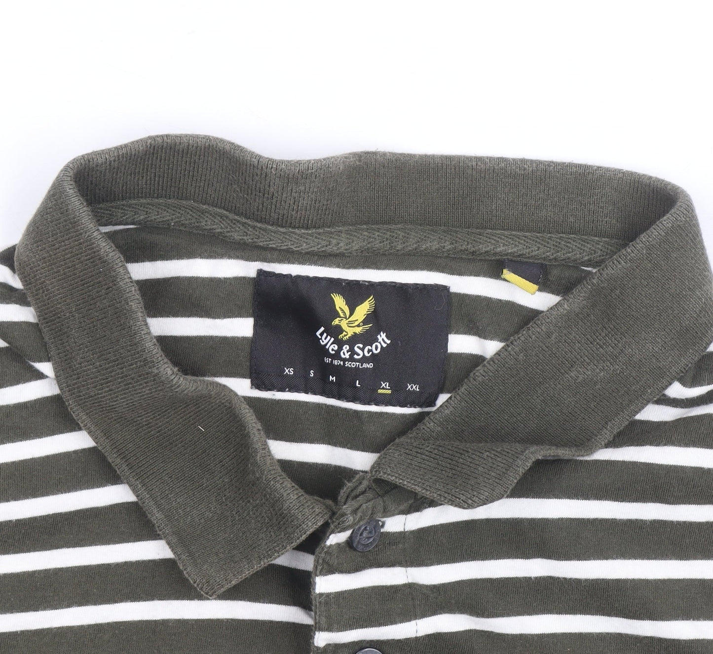 Lyle & Scott Mens Khaki White Striped Polo Shirt XL Short Sleeve
