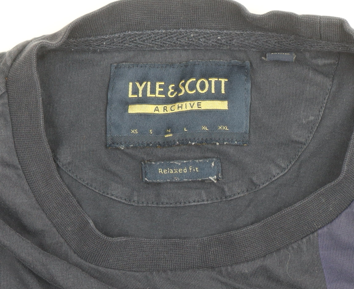Lyle & Scott Men's Blue Relaxed Fit Colourblock T-Shirt Size L