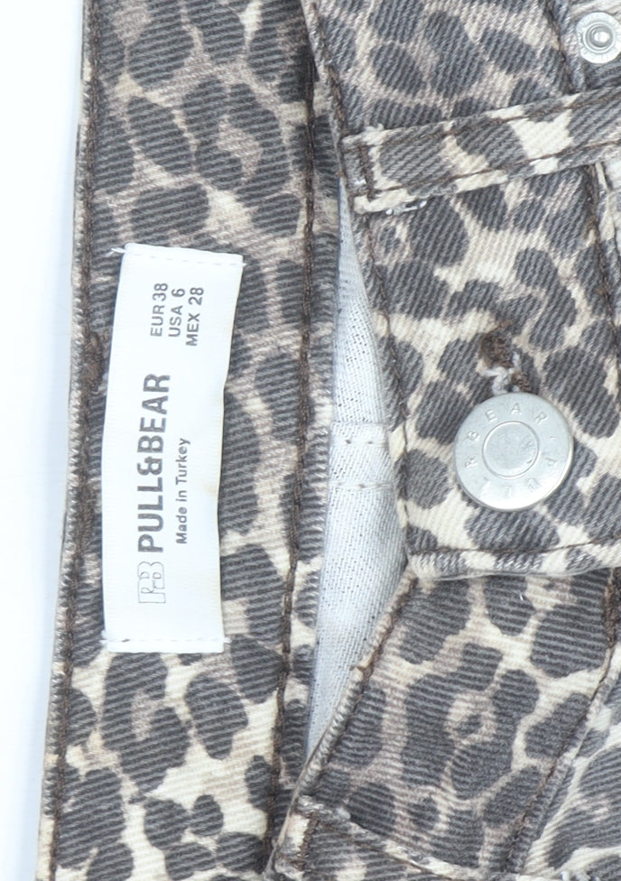 Pull & Bear Women's Brown Leopard Print High Rise Straight Jeans Size 10