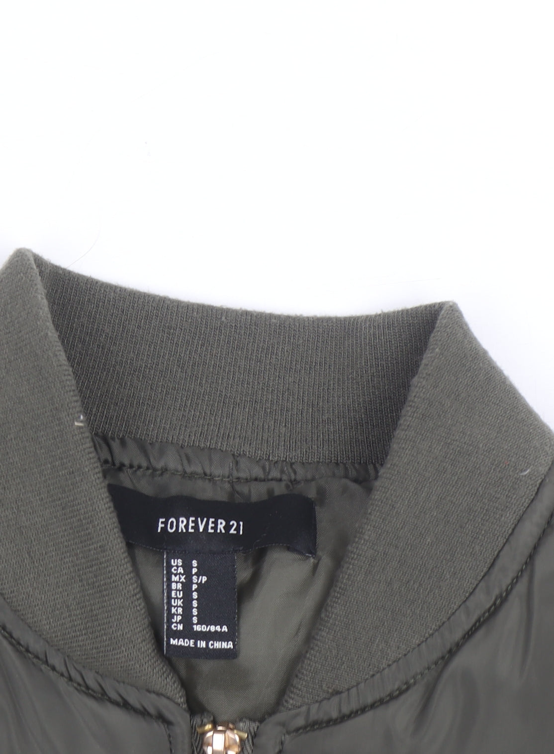 Forever 21 Women's Green Bomber Jacket Size S Casual Short Zip