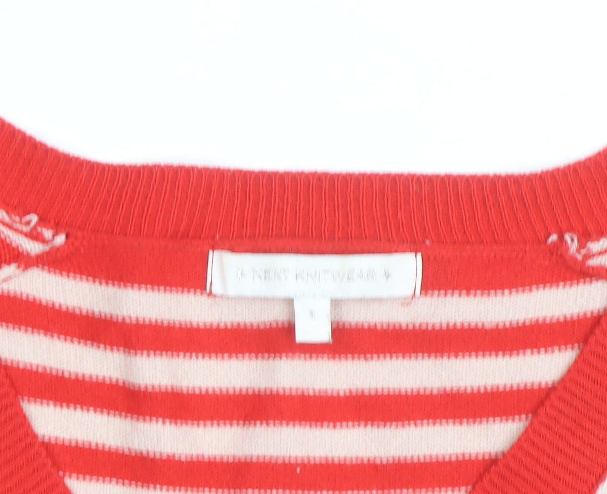 Next Womens Red Striped V-Neck Cotton Jumper Size S
