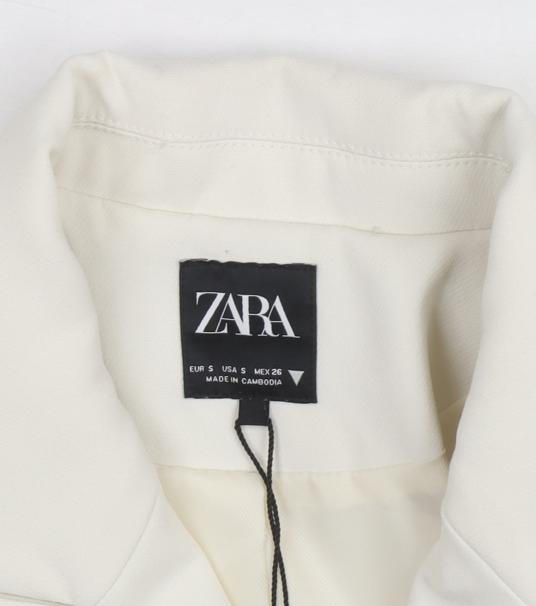 Zara Women Ivory Cropped Slim Fit Blazer Size 8