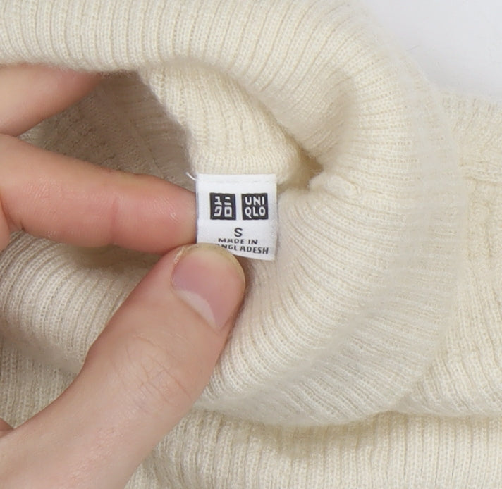 Uniqlo Womens Ivory Wool Roll Neck Jumper Size S Slim Fit