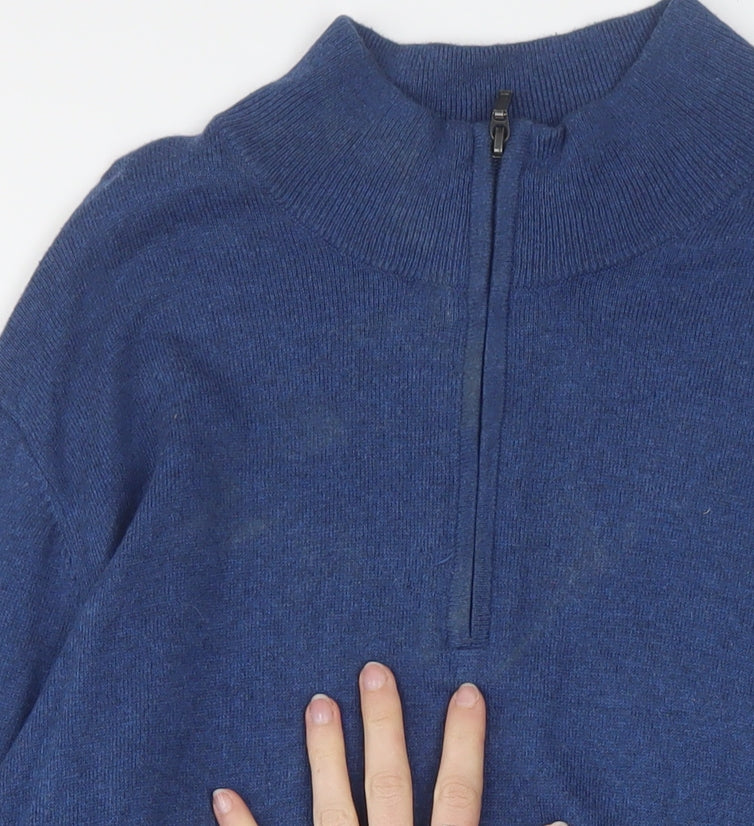 L.L. Bean Men's Blue Cotton Cashmere 1/4 Zip Jumper L Tall