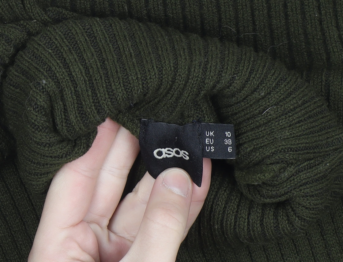 ASOS Women Green Roll Neck Ribbed Knit Long Sleeve Jumper Size 10