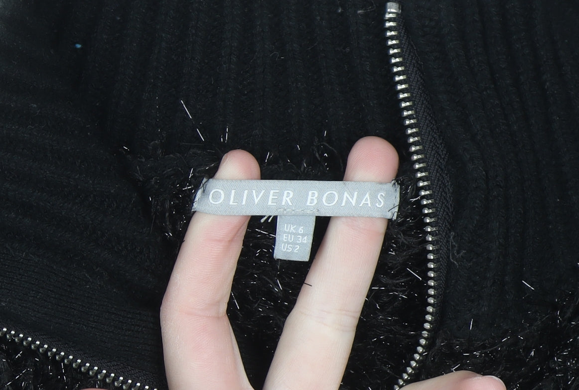 Oliver Bonas Womens Black Full Zip High Neck Jumper Size 6