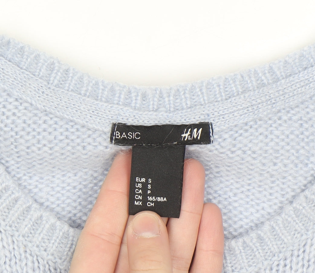 H&M Women Blue Pullover Knit Crew Neck Jumper Size S