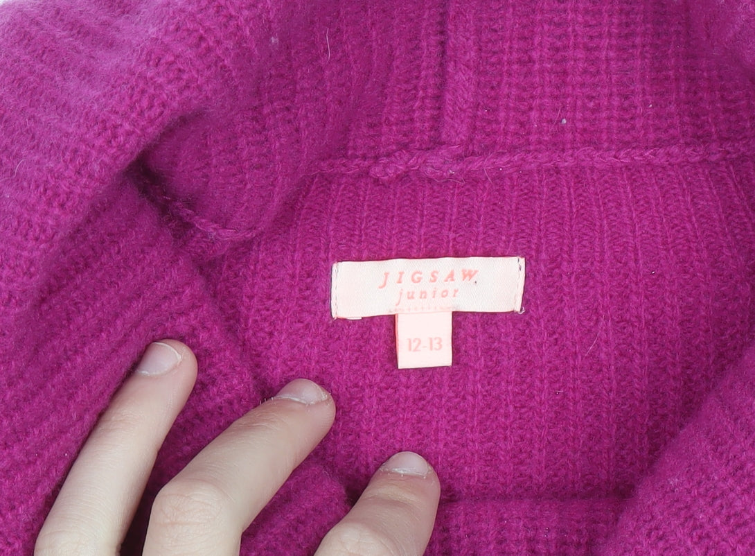 Jigsaw Junior Girls Pink Lambswool Roll Neck Jumper Sweater 12-13 Years