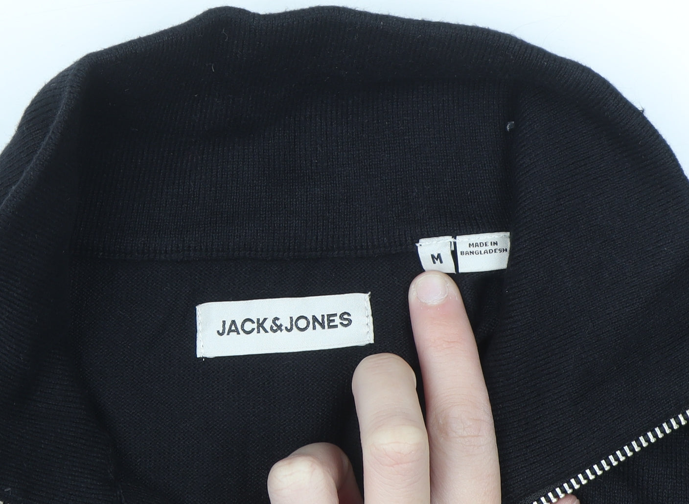 Jack & Jones Men's Black 1/2 Zip High Neck Cotton Jumper Size M