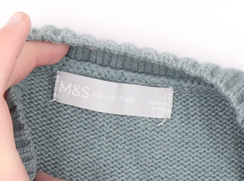 Marks & Spencer Men's Green Argyle Knit Wool Blend Jumper L