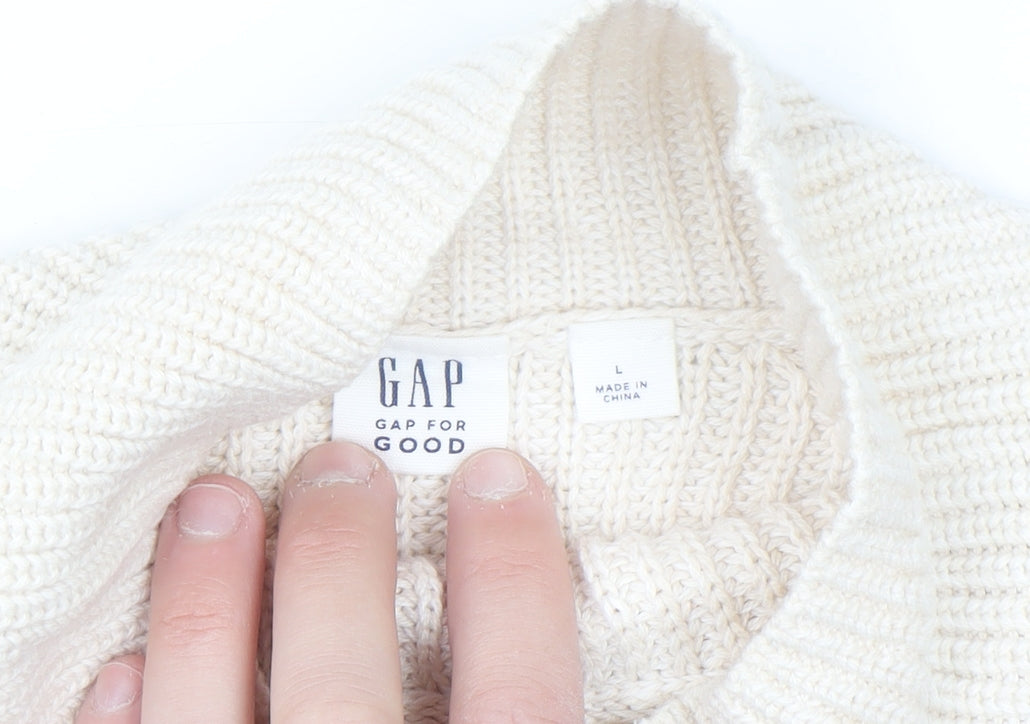 Gap Women Ivory Cotton High Neck Chunky Knit Jumper Size L