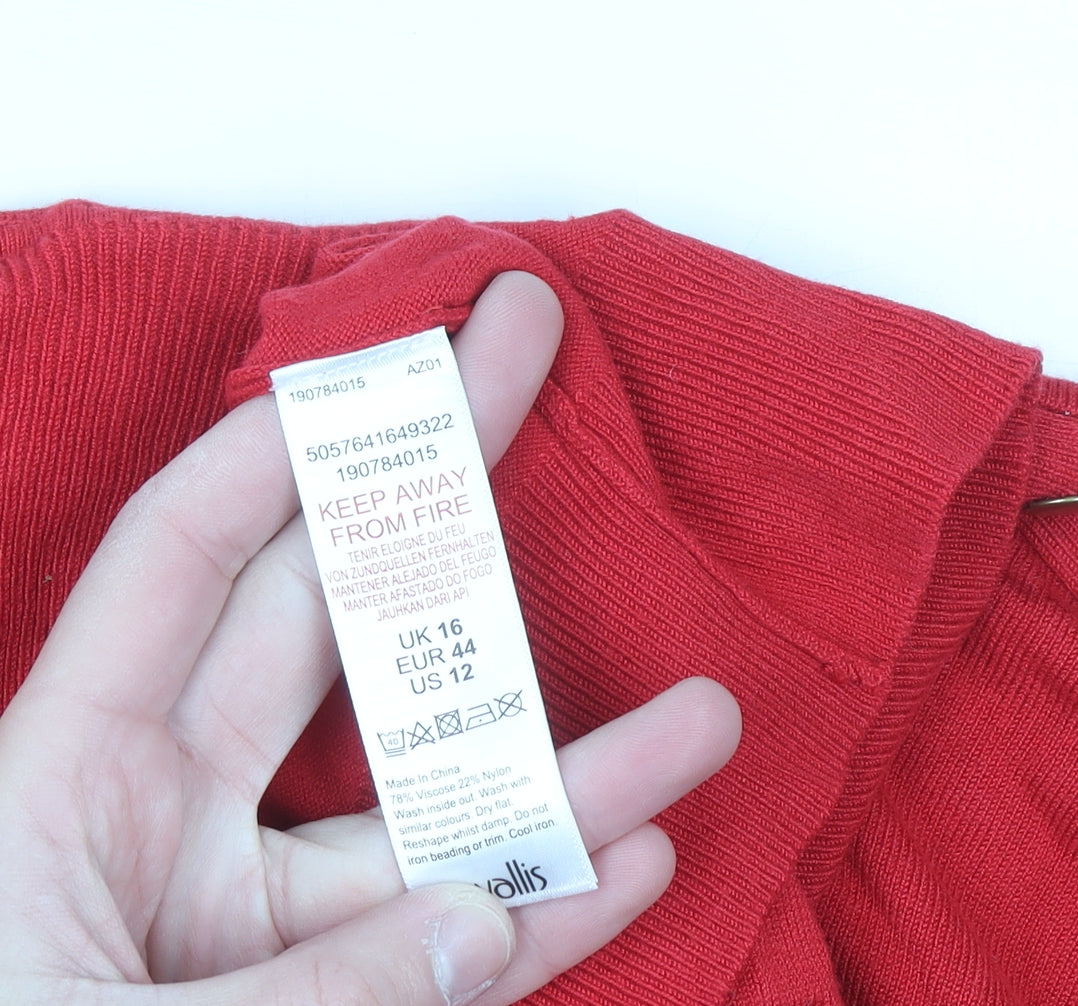 Wallis Women Red Roll Neck Long Sleeve Pullover Jumper Size 16
