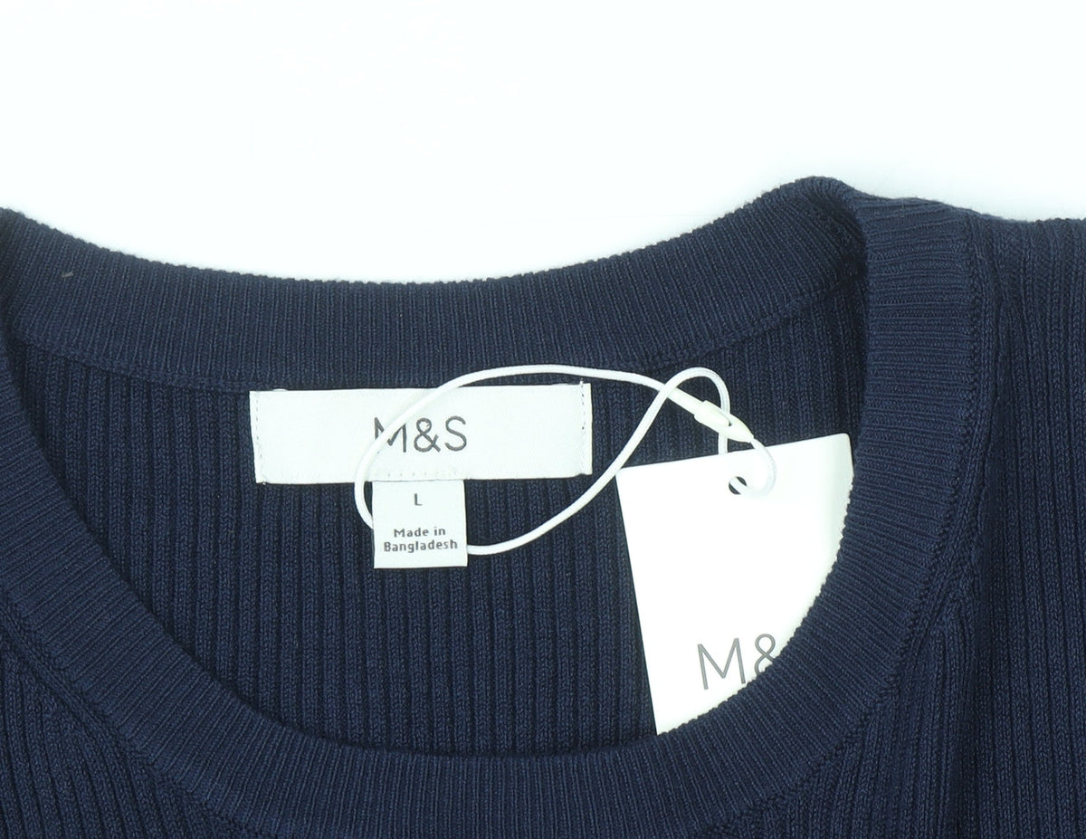 Marks & Spencer Women’s Blue Knit Crew Neck Short Sleeve Jumper L