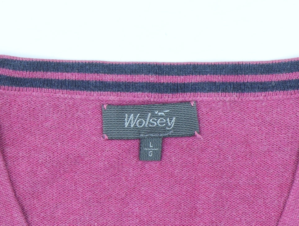 Wolsey Women's Pink Cotton V-Neck Long Sleeve Pullover Jumper L