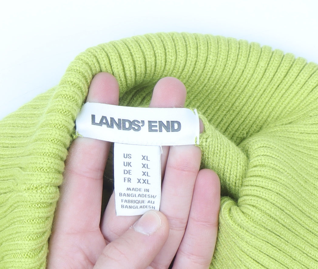 Lands' End Women's Green Roll Neck Diamond Knit Jumper XL