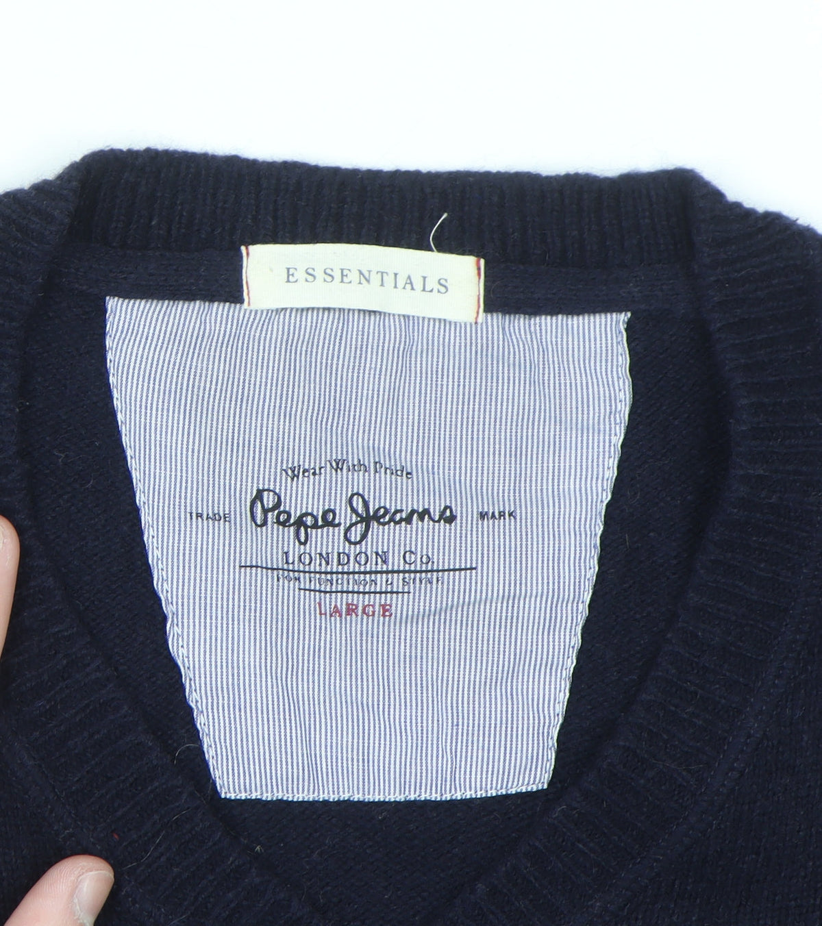 Pepe Jeans Men's Blue Wool Cotton V-Neck Jumper Size L