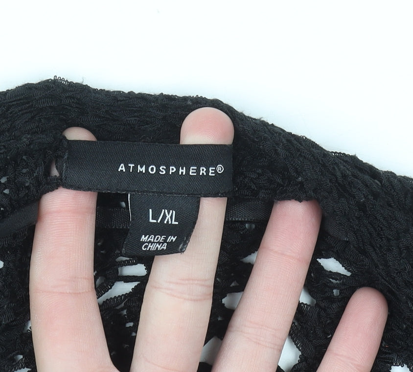 Atmosphere Women Black L/XL Crochet Open-Knit Cardigan
