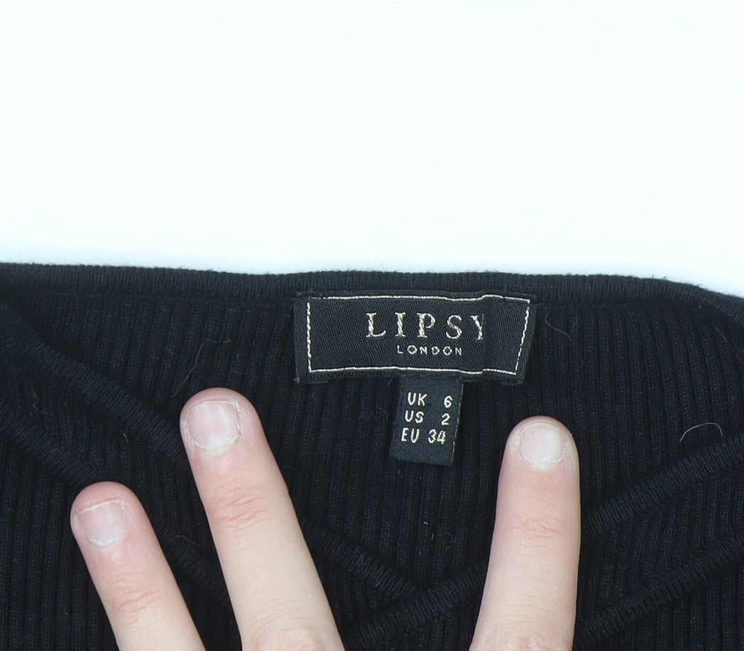 Lipsy London Women's Black Size 6 Ribbed Knit Cut Out Jumper