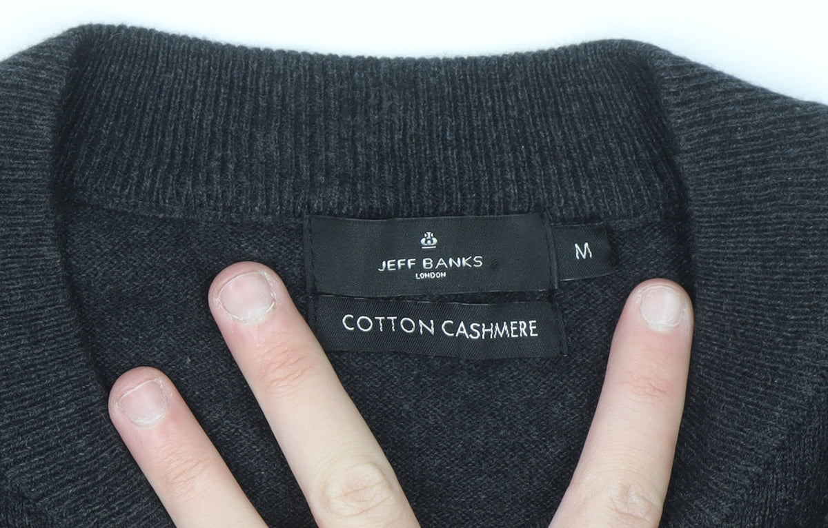 Jeff Banks Men's Grey Cotton Cashmere 1/4 Zip Jumper M