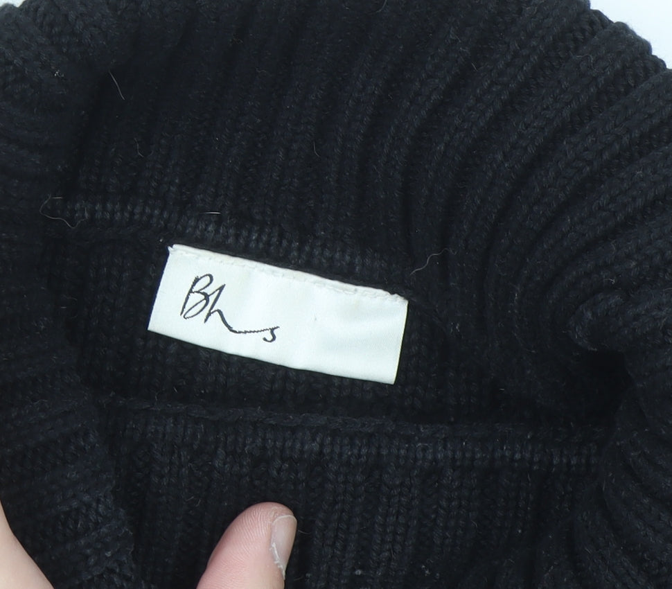 BHS Womens Black Roll Neck Chunky Knit Cotton Jumper Size 12