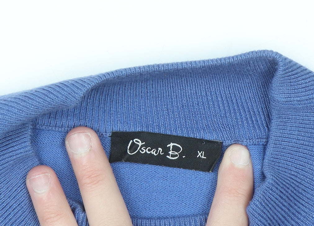 Oscar B. Men’s Blue XL Mock Neck Pullover Knit Jumper