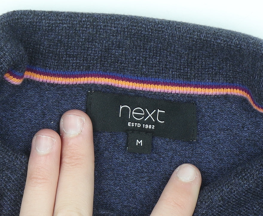 Next Men Blue Collared Henley Jumper Size M Cotton Blend