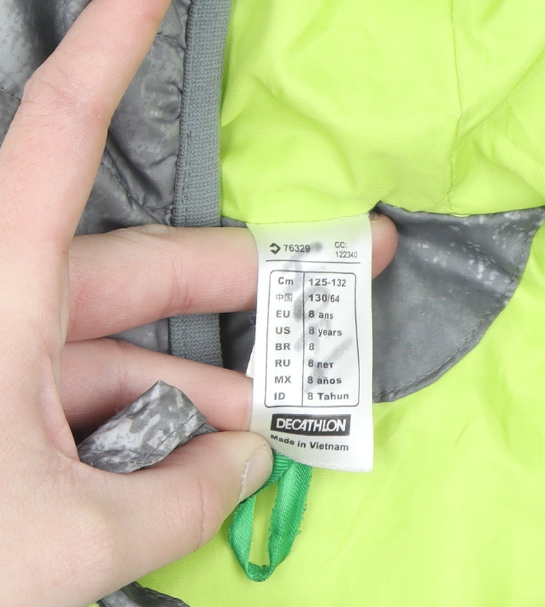 Decathlon Boys Grey Hooded Puffer Bodywarmer 8 Years Lightweight Outdoor Vest