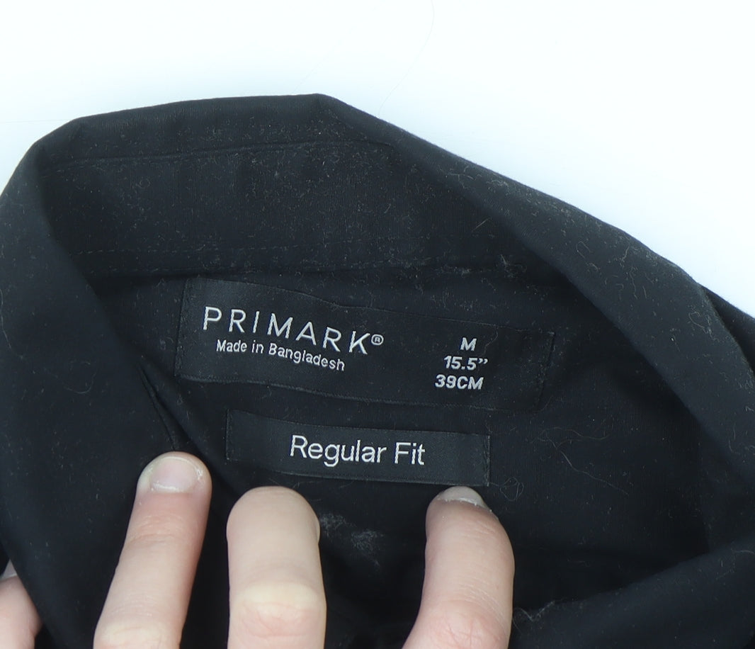Primark Men's Black Regular Fit Long Sleeve Button-Up Shirt M 15.5in