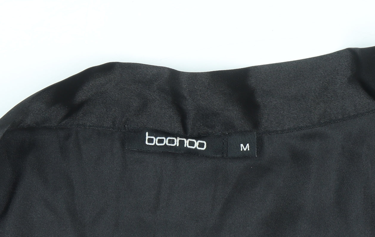 Boohoo Women’s Black Satin Kimono Robe Belted M Lightweight Nightwear