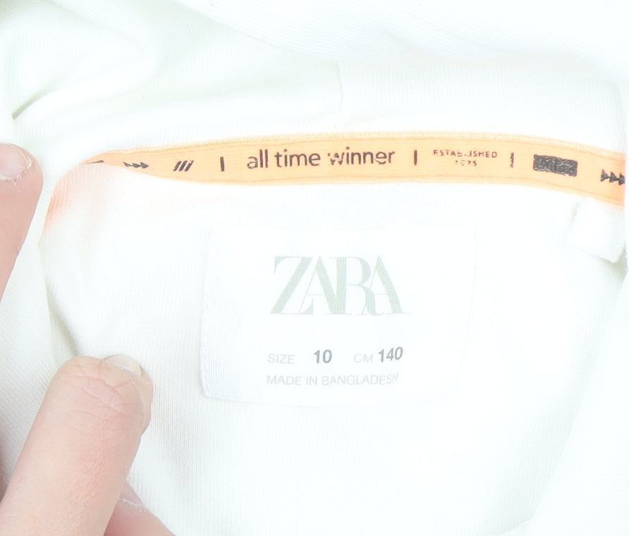 Zara Teens White Pullover Hoodie with Logo Graphic Size 10