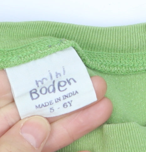 Mini Boden Boys Green Long Sleeve T-Shirt 5-6 Years Fun Monster Appliqué Cotton Top
