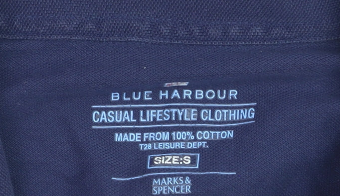 Marks & Spencer Blue Harbour Men's Blue Long Sleeve Cotton Polo Shirt Size S