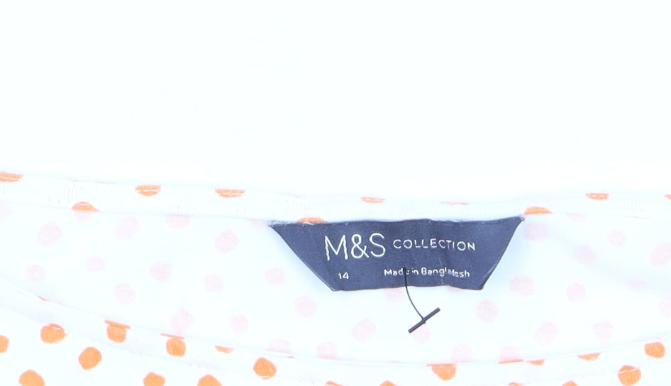 Marks & Spencer Women’s White Orange Polka Dot 3/4 Sleeve T-Shirt Size 14