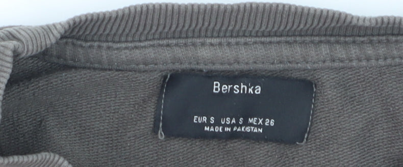 Bershka Women Grey Cropped Pullover Sweatshirt Size S