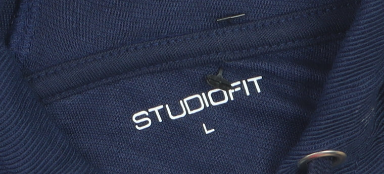 StudioFit Womens Navy Blue Short Sleeve Full Zip Hoodie Size L