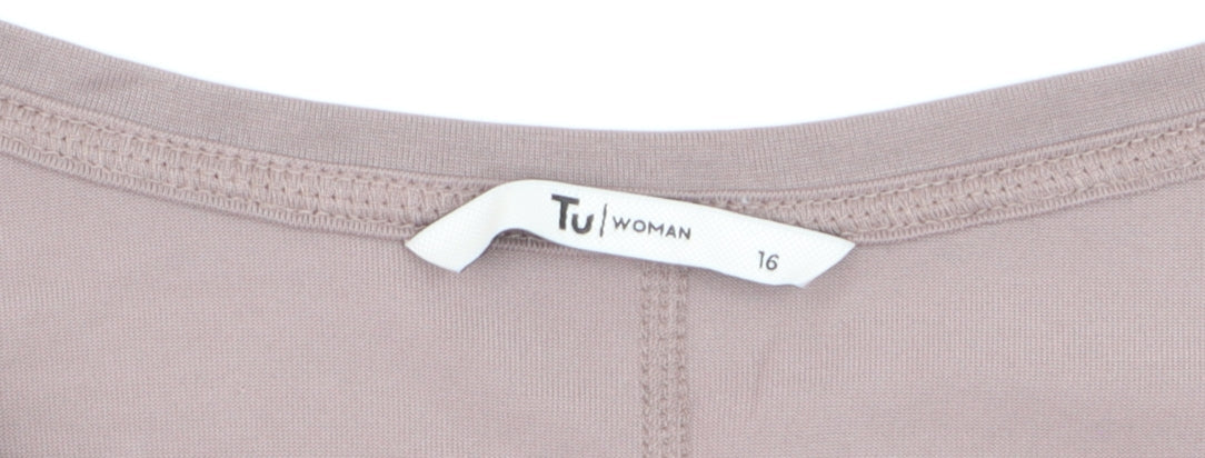 Tu Women Brown V-Neck Long Sleeve Jersey T-Shirt Size 16