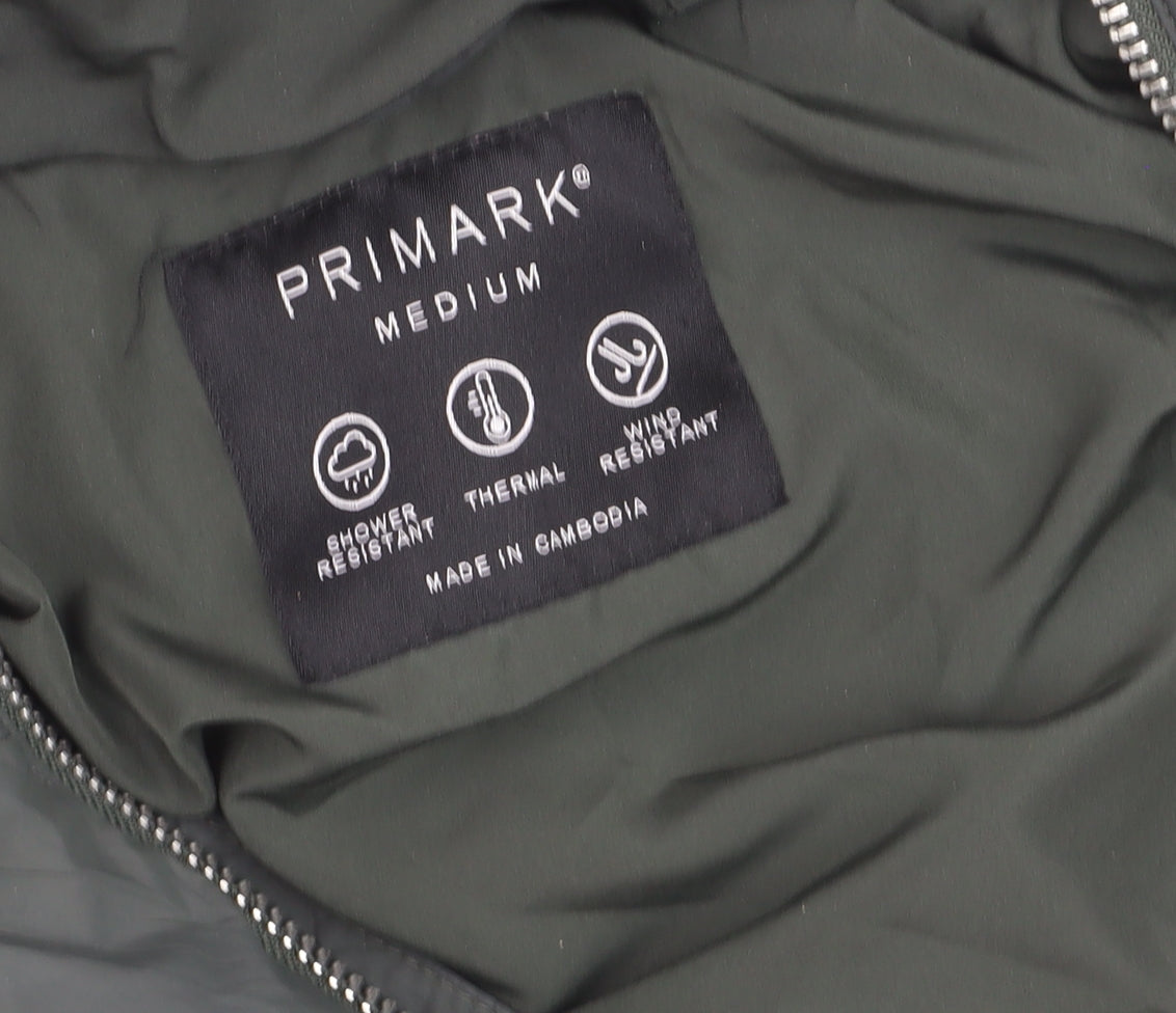 Primark Women’s Green Puffer Jacket Hooded Medium Thermal Wind Resistant