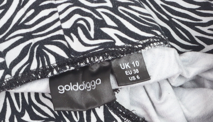 Golddigga Womens Black Zebra Print Ankle Leggings Size 10