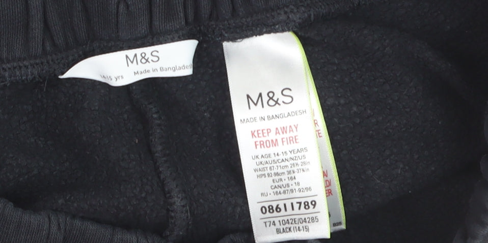 Marks & Spencer Girls Black Jogger Trousers 14-15 Years Fleece Lined