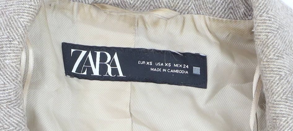 Zara Women Beige Wool Blend Single-Breasted Blazer XS
