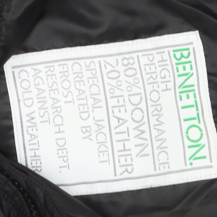 United Colors of Benetton Women's Black Down Puffer Jacket Size 16 Hooded Mid-Length