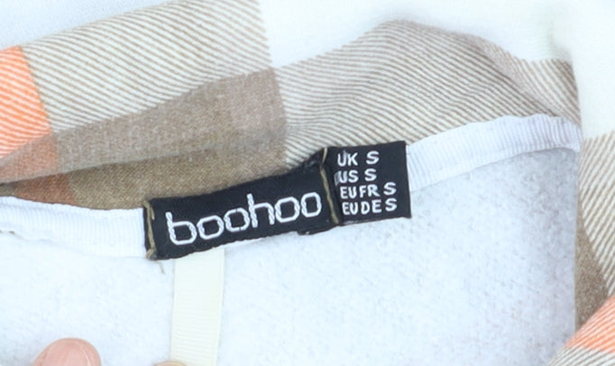 Boohoo Women's Beige Plaid Flannel Button-Up Shirt Size S