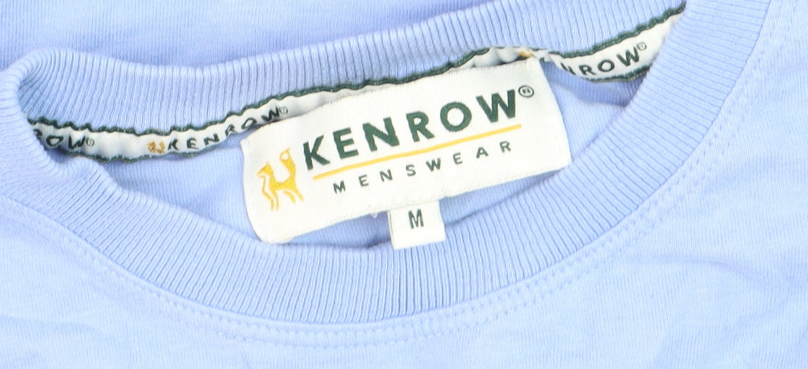 Kenrow Mens Blue Cotton Crew Neck Short Sleeve Regular T-Shirt M