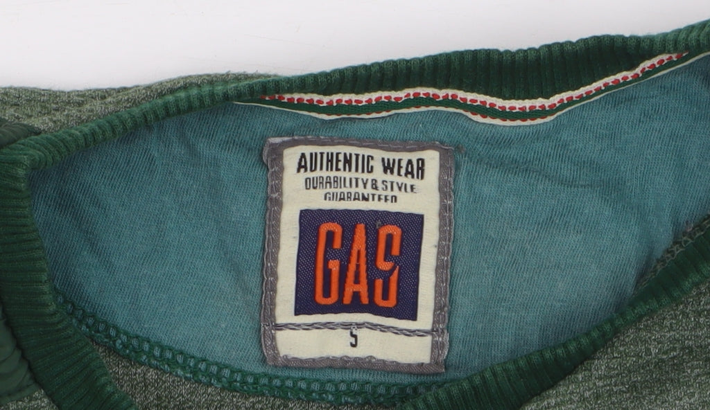 GAS Men's Green Cotton Blend Crew Neck Pullover Jumper Size S