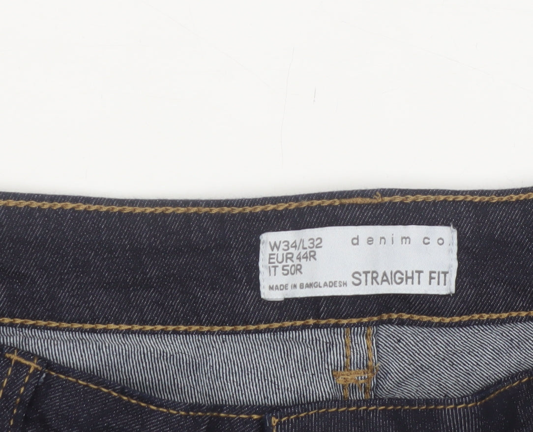 Denim Co Men's Blue Straight Fit Jeans W34 L32 Cotton Blend