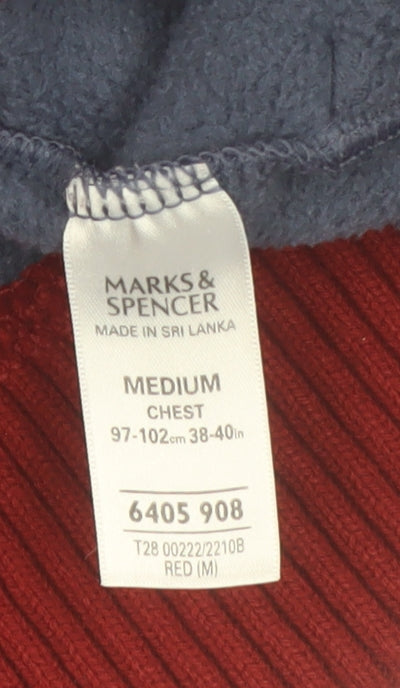 Marks & Spencer Men Blue Red Fleece Full Zip Jacket Size M